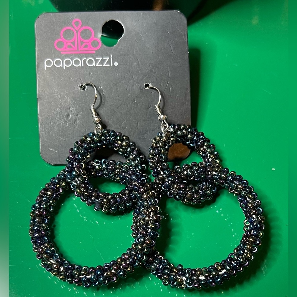 Paparazzi Iridescent Beaded Hoop Earrings